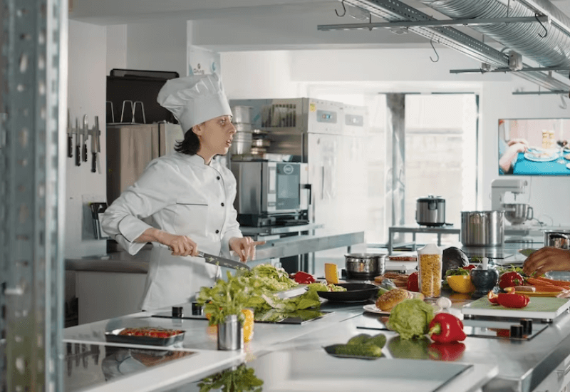 trabajando en la cocina